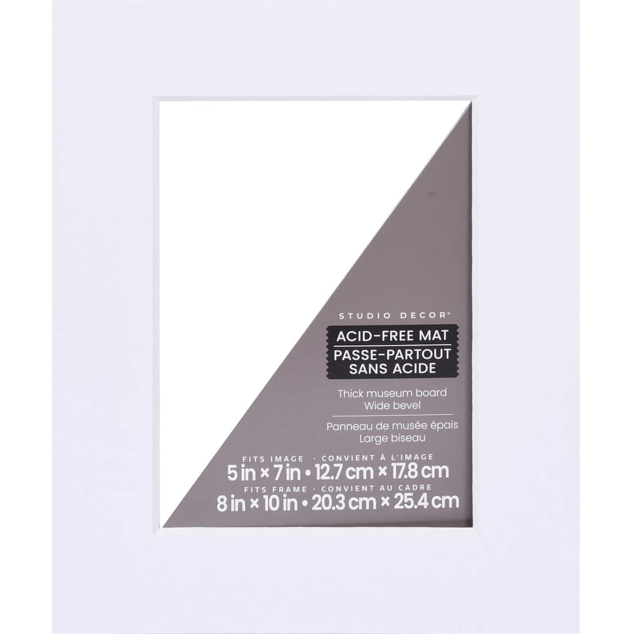 8" x 10" White Museum Wide Bevel Mat by Studio Décor®, 5" x 7" Opening Size